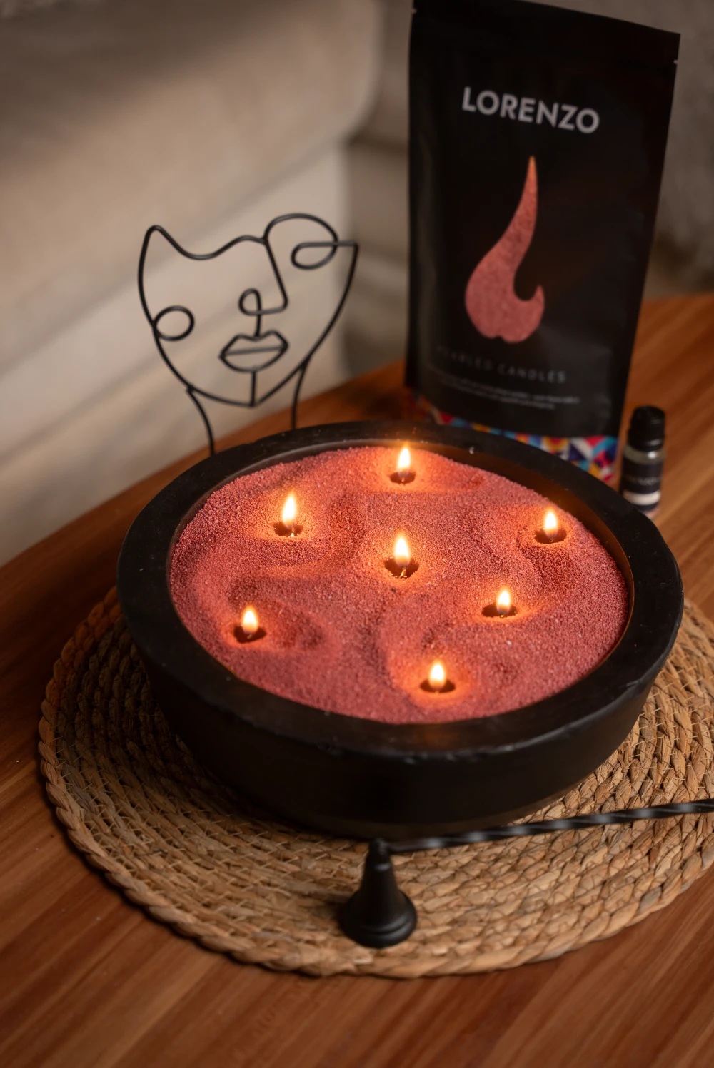 Big Concrete Bowl red pearled candles