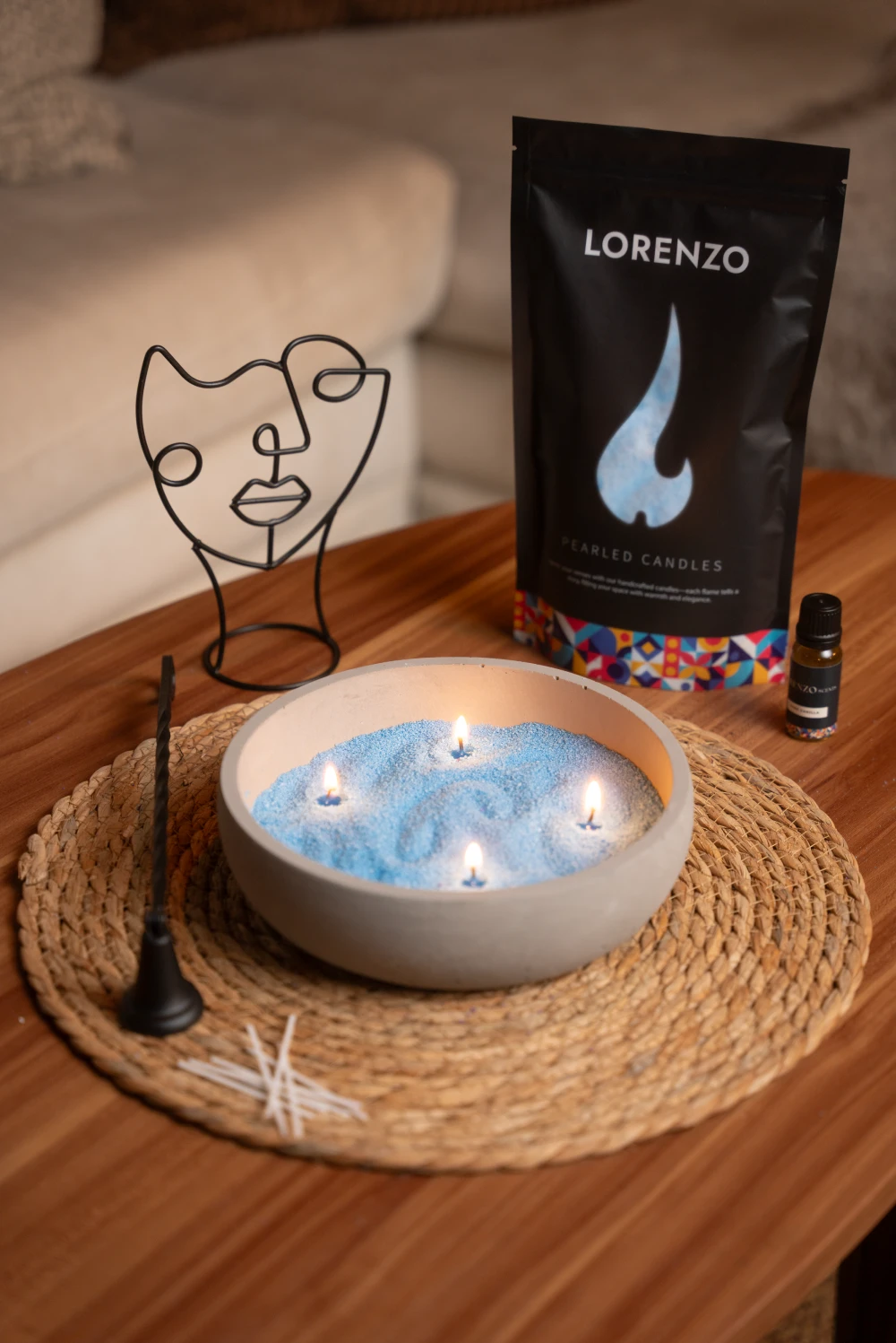 Concrete Blue bowl pearled candles in Jordan