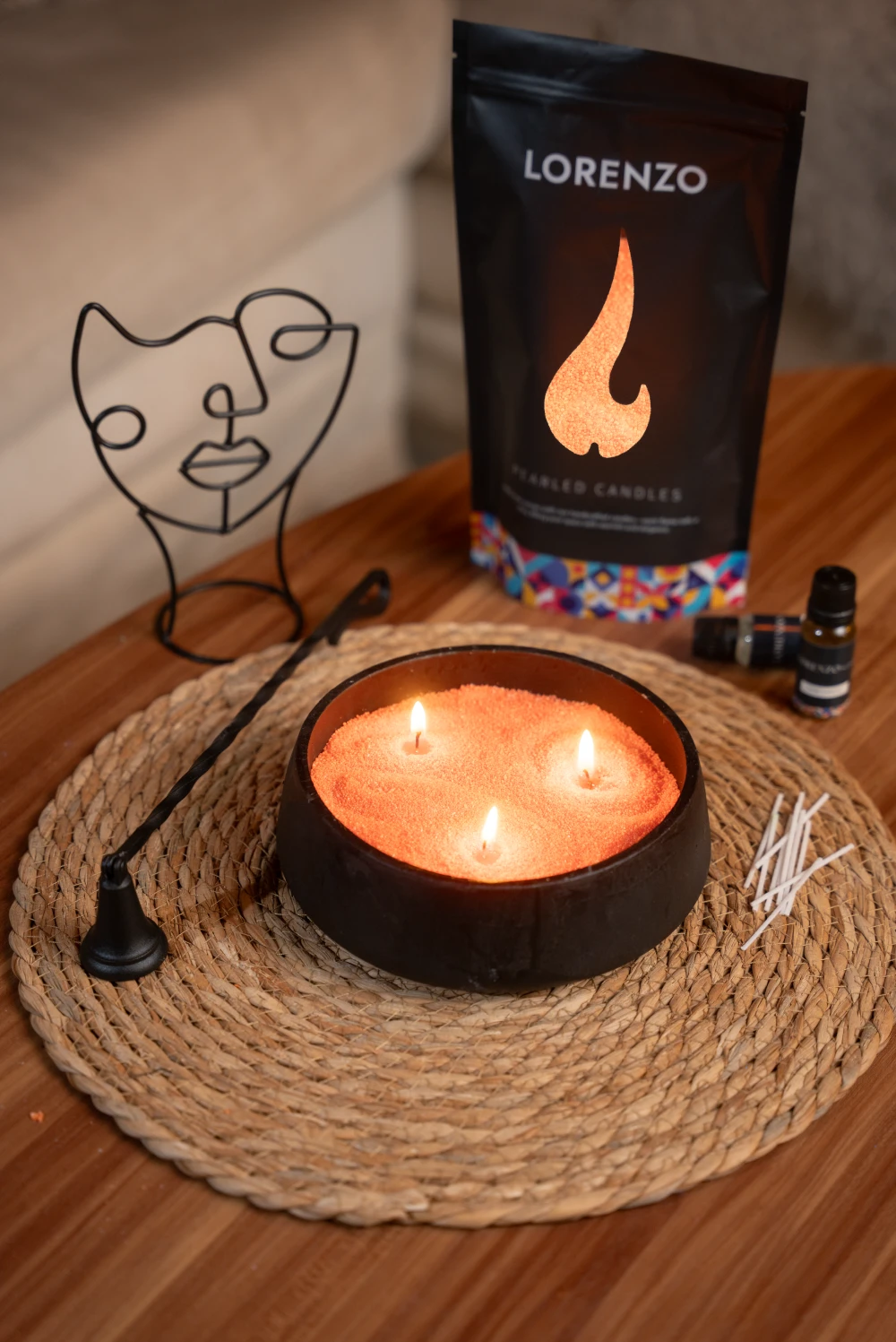 Small Orange Concrete bowl pearled Candles